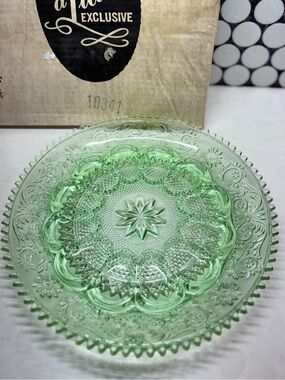 Vintage Deviled Egg Server Indiana Glass Tiara Chantilly Green Pressed Glass